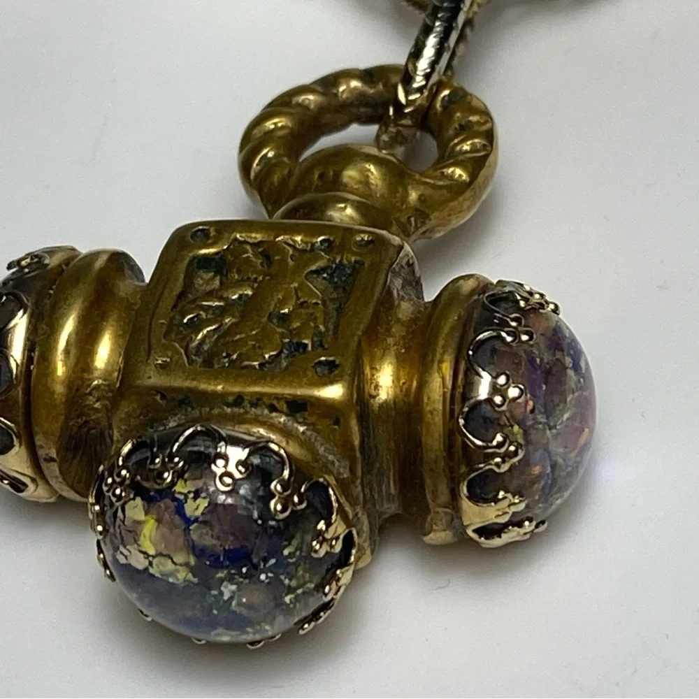 Antique 18th-century brass Italian Etruscan fob charm necklace 38” - Picture 4 of 13